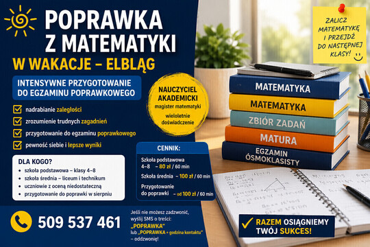 📚 Poprawka z matematyki w wakacje &ndash; Elbląg 