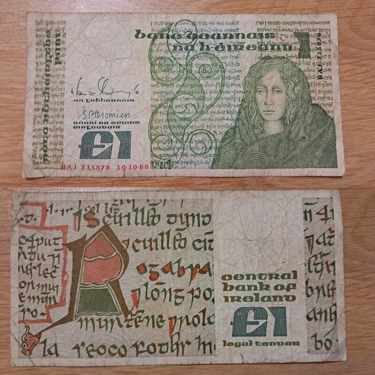 Banknot 1 Funt Irlandia 1988 &ndash; Królowa Medb / Pismo 