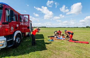 >Awaria i pożar samolotu. Ćwiczenia na elbląskim lotnisku